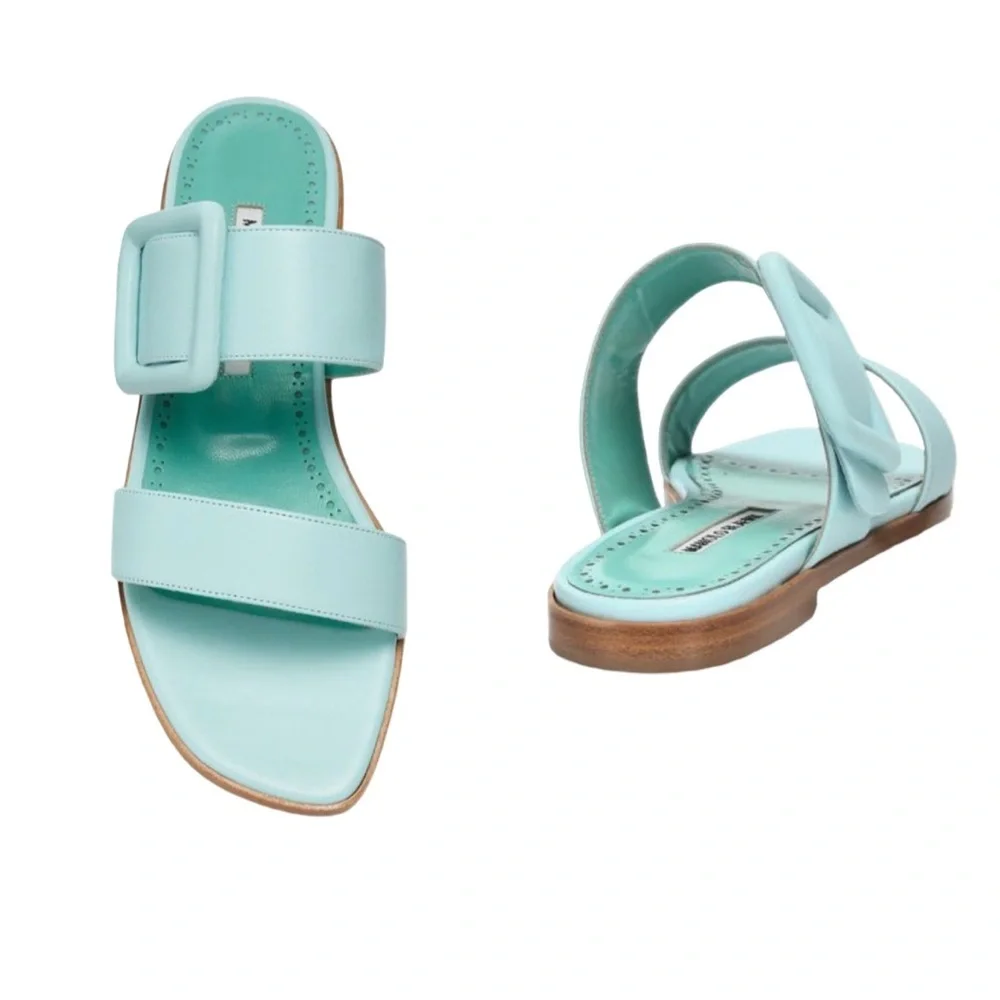MANOLO BLAHNIK Tituba Buckle Slide Sandals Light Blue With Box Dust Bag Size 41 - Picture 2 of 16